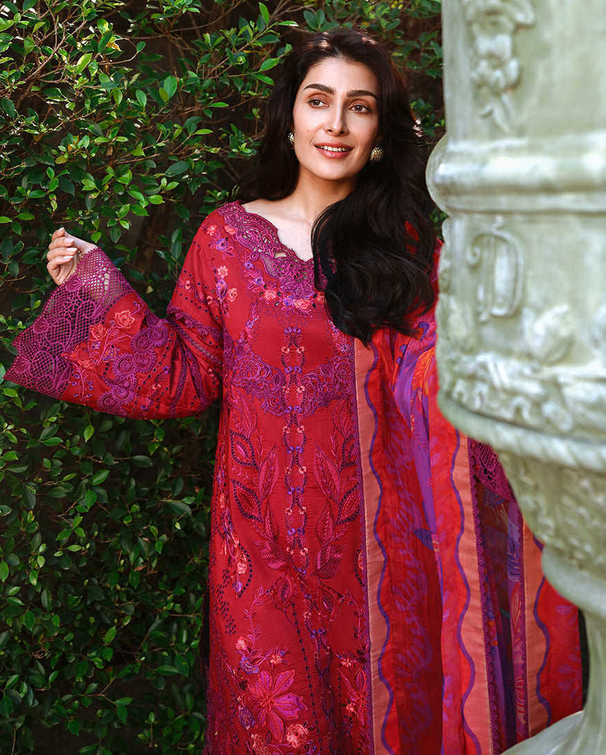 Mushq | Amoi Luxury Lawn | Falling Petals - Luxury Dress - available at Maria Faisal in UK and USA.