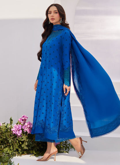 Farah Talib Aziz | Zaza Luxe Pret 24 | CHARR BLUE EMBROIDERED RAW SILK SHIRT AND DUPATTA - Ladies Clothes - Maria Faisal