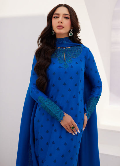 Farah Talib Aziz | Zaza Luxe Pret 24 | CHARR BLUE EMBROIDERED RAW SILK SHIRT AND DUPATTA - Ladies Clothes - Maria Faisal