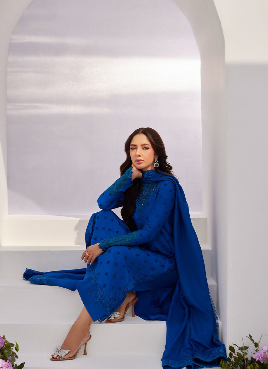 Farah Talib Aziz | Zaza Luxe Pret 24 | CHARR BLUE EMBROIDERED RAW SILK SHIRT AND DUPATTA - Ladies Clothes - Maria Faisal