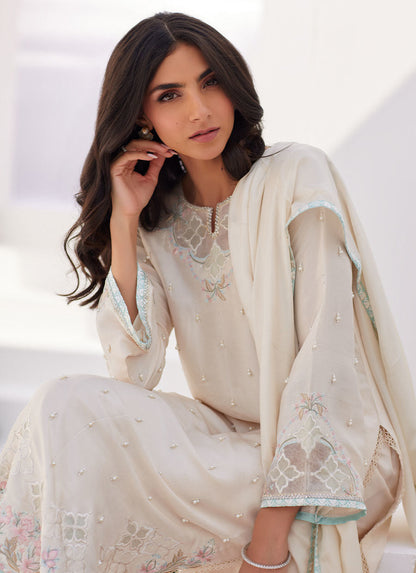 Farah Talib Aziz | Zaza Luxe Pret 24 | LYA IVORY EMBELLISHED RAW SILK SHIRT AND DUPATTA - Ladies Clothes - Maria Faisal