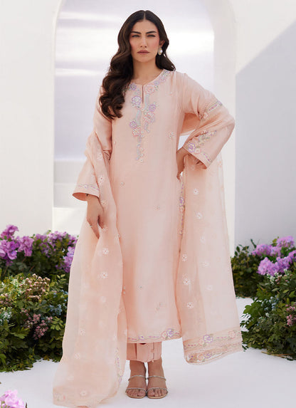 Farah Talib Aziz | Zaza Luxe Pret 24 | ELEA PEACH EMBROIDERED RAW SILK SHIRT AND DUPATTA - Ladies Clothes - Maria Faisal