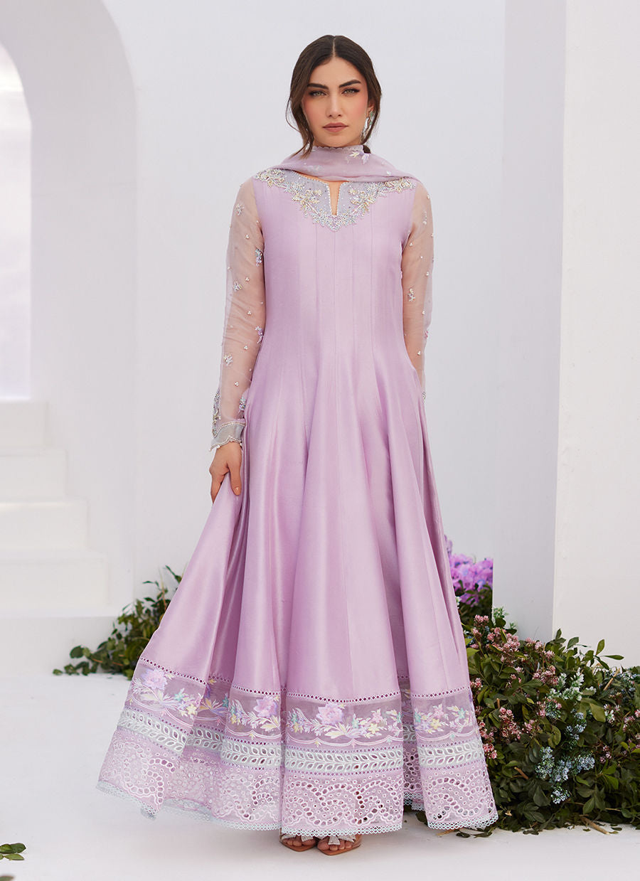 Farah Talib Aziz | Zaza Luxe Pret 24 | MANON LILAC EMBELLISHED RAW SILK KALIDAAR