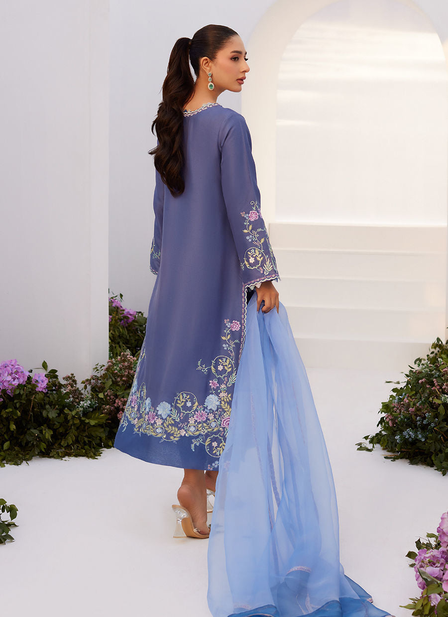 Farah Talib Aziz | Zaza Luxe Pret 24 | ALO BLUE EMBROIDERED SHIRT AND DUPATTA