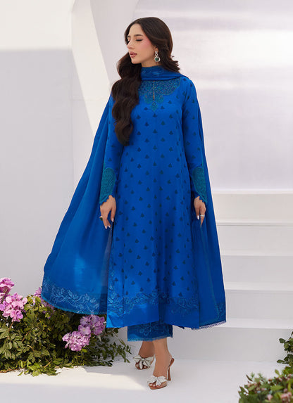Farah Talib Aziz | Zaza Luxe Pret 24 | CHARR BLUE EMBROIDERED RAW SILK SHIRT AND DUPATTA - Ladies Clothes - Maria Faisal
