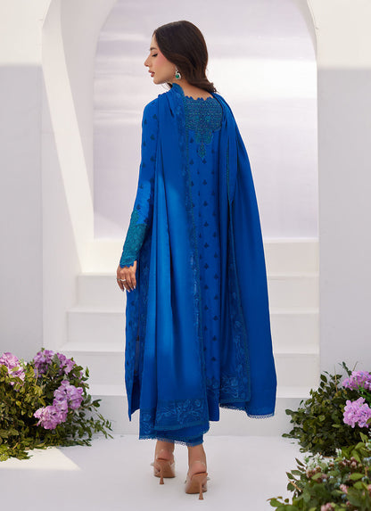 Farah Talib Aziz | Zaza Luxe Pret 24 | CHARR BLUE EMBROIDERED RAW SILK SHIRT AND DUPATTA - Ladies Clothes - Maria Faisal