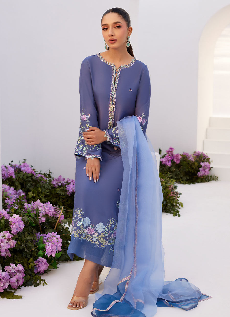 Farah Talib Aziz | Zaza Luxe Pret 24 | ALO BLUE EMBROIDERED SHIRT AND DUPATTA - Ladies Clothes - Maria Faisal