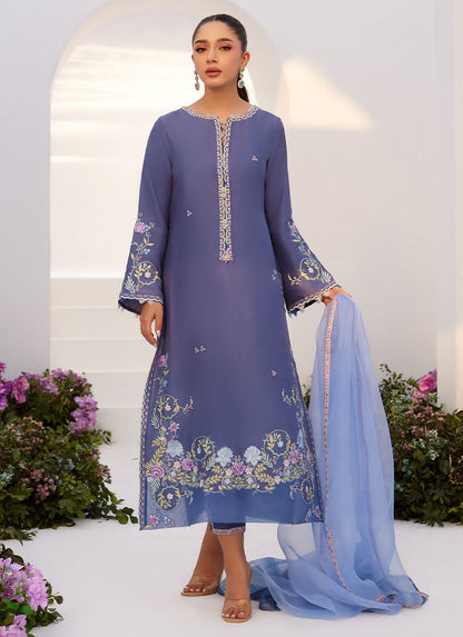 Farah Talib Aziz | Zaza Luxe Pret 24 | ALO BLUE EMBROIDERED SHIRT AND DUPATTA - Ladies Clothes - Maria Faisal