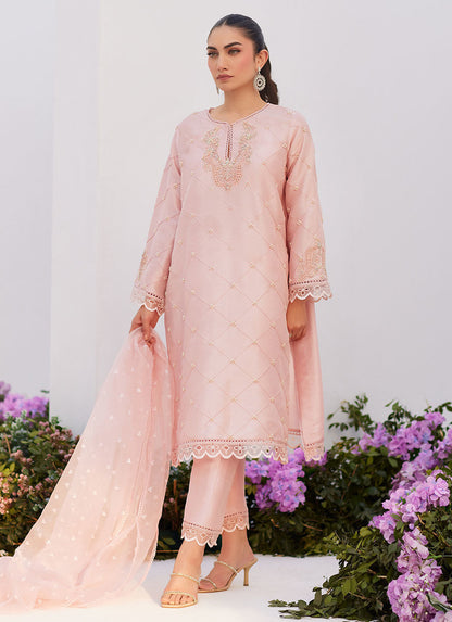 Farah Talib Aziz | Zaza Luxe Pret 24 | BEBE BLUSH PINK EMBELLISHED RAW SILK KURTA SHIRT AND DUPATTA - Ladies Clothes - Maria Faisal