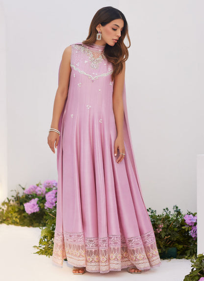 Farah Talib Aziz | Zaza Luxe Pret 24 | CECE MAUVE EMBELLISHED RAW SILK KALIDAR WITH CHARMUESE DUPATTA - Ladies Clothes - Maria Faisal