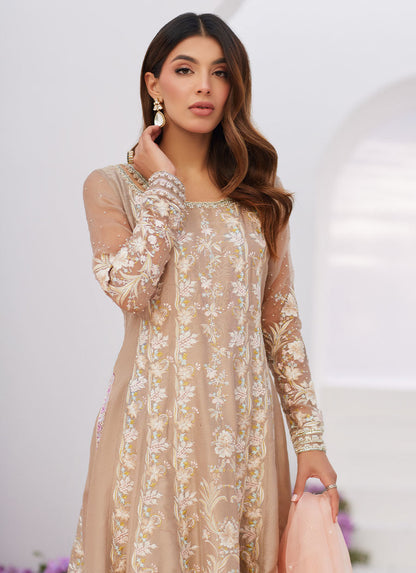 Farah Talib Aziz | Zaza Luxe Pret 24 | CHARLENE SAND EMBROIDERED KALIDAAR WITH DUPATTA - Ladies Clothes - Maria Faisal