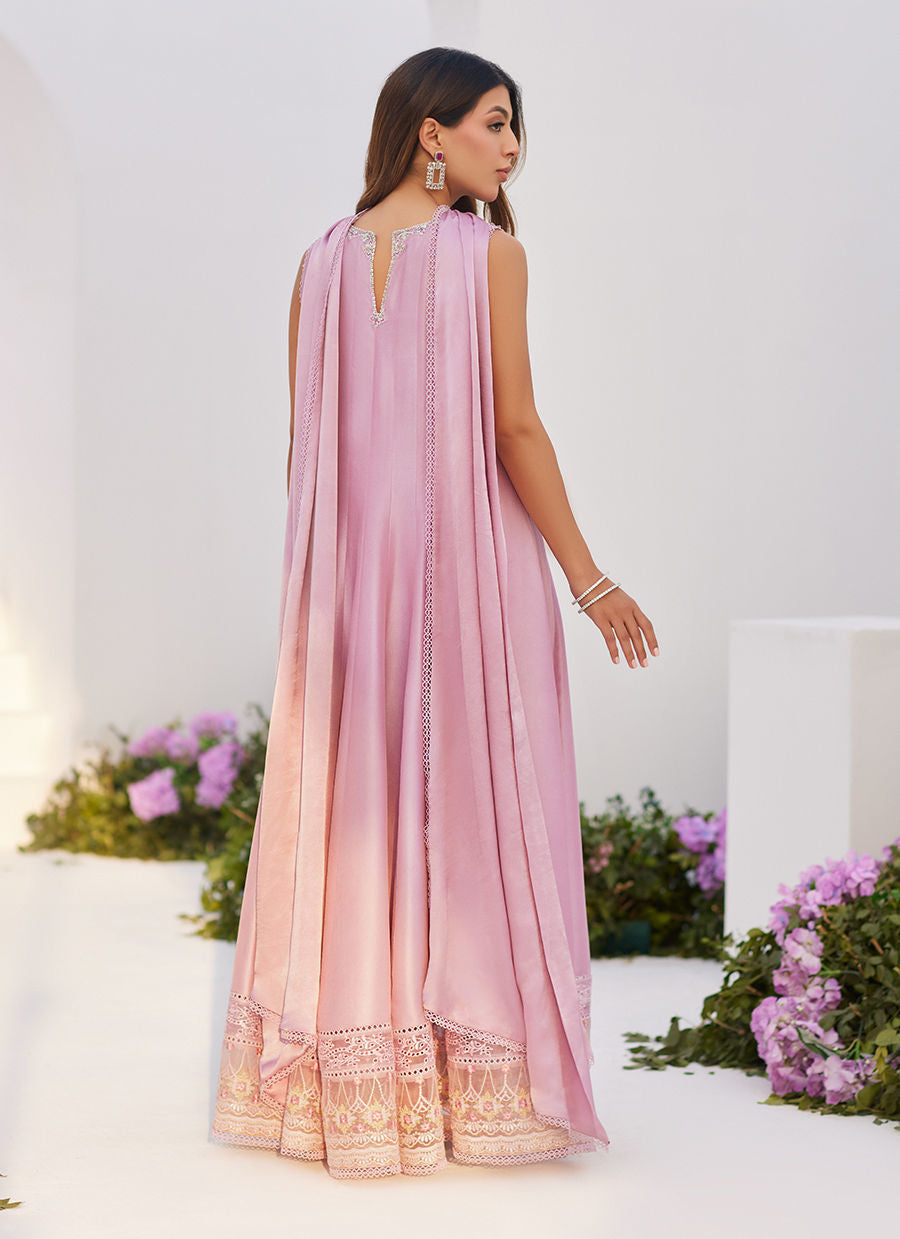 Farah Talib Aziz | Zaza Luxe Pret 24 | CECE MAUVE EMBELLISHED RAW SILK KALIDAR WITH CHARMUESE DUPATTA - Ladies Clothes - Maria Faisal