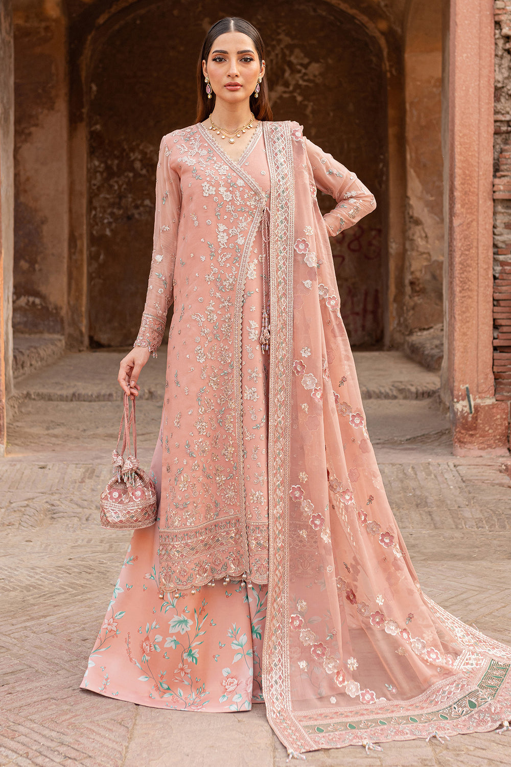 Farasha | Ritzier Wedding Formals |  Peach Bell - Designer Dress with Intricate embroidery and embellishments. Shop elegent wedding dress at Maria Faisal.