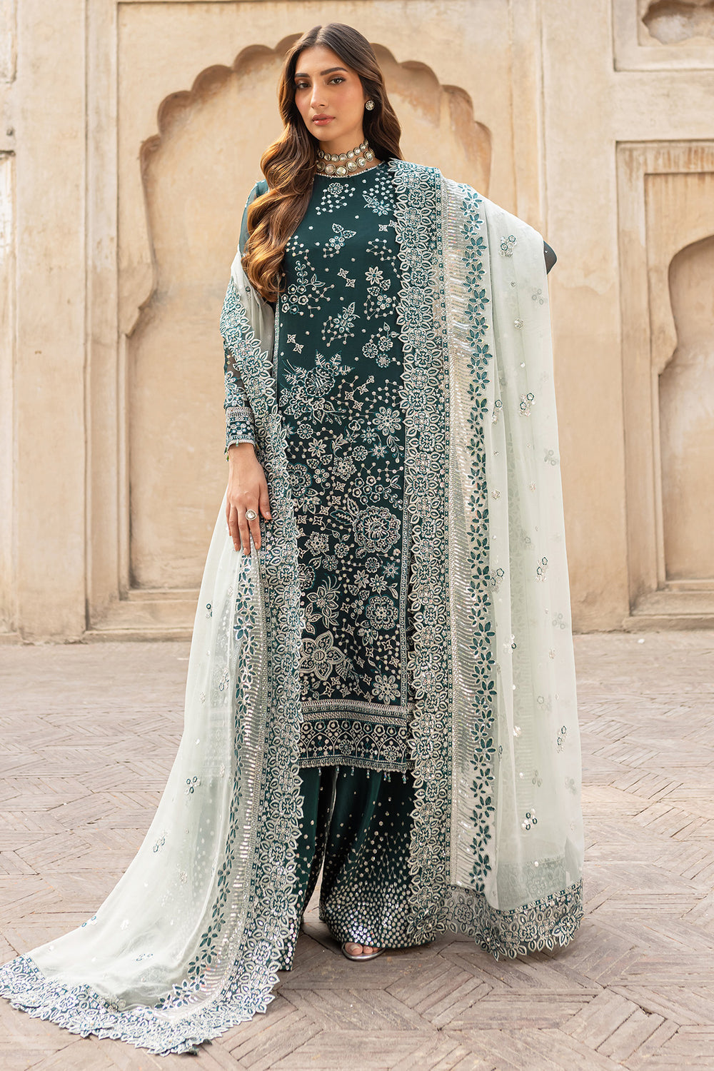 Farasha | Ritzier Wedding Formals |  Teal Dreams - Designer Dress with Intricate embroidery and embellishments. Shop elegent wedding dress at Maria Faisal.