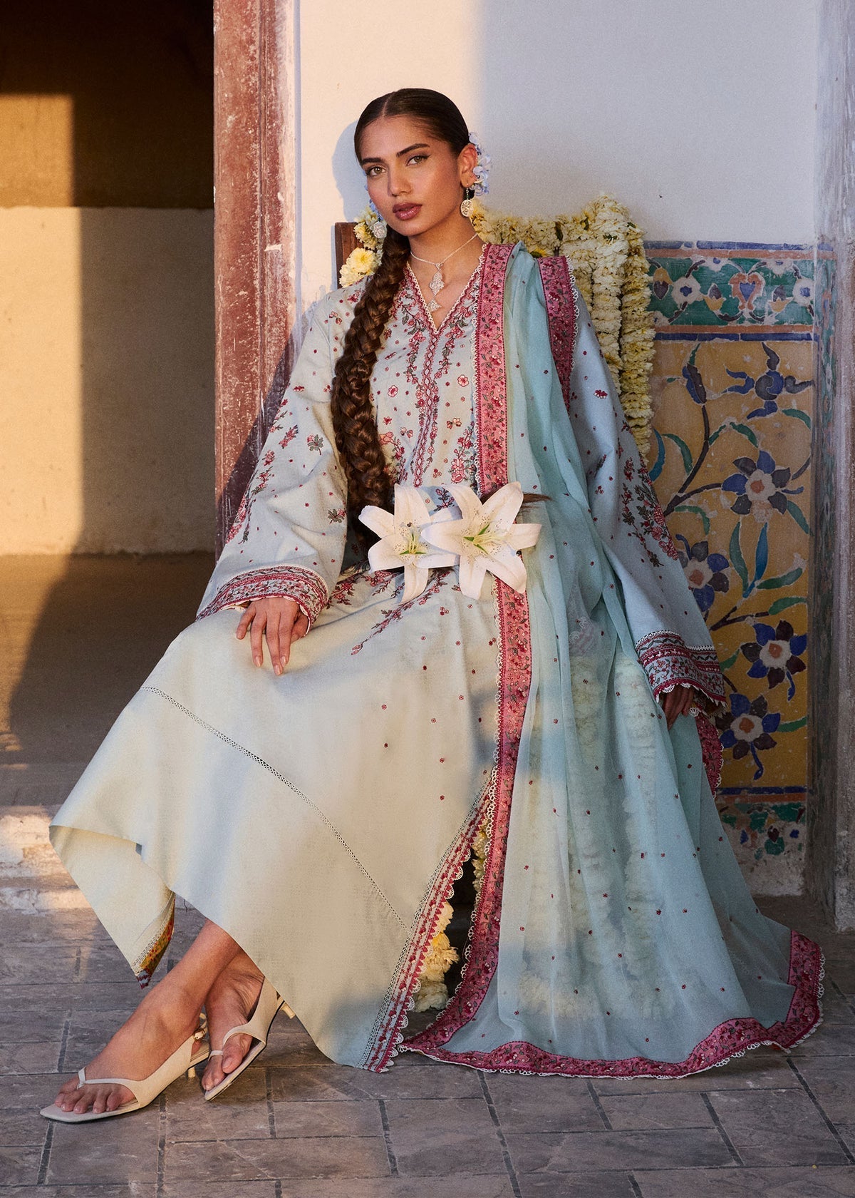 Hussain Rehar | Zan SS26 | Firuz - Luxury Dress - available at Maria Faisal in UK and USA.