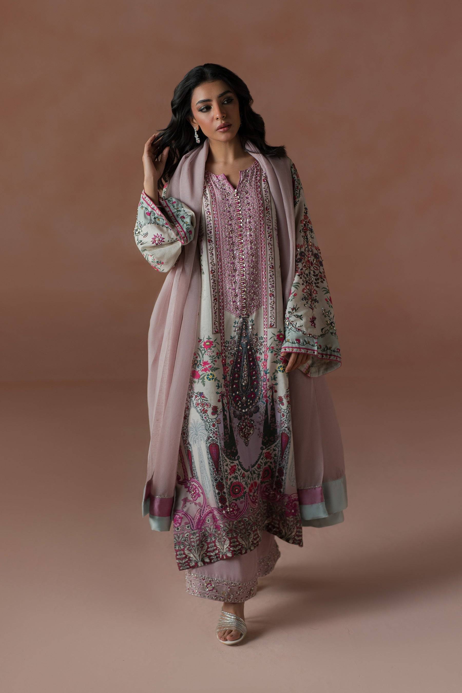 Ammara Khan | Flo 25 | Raspberry Cooler Long shirt Set (D-05) by Maria Faisal - Registered Vendor of : Ammara Khan - type : Ladies Clothes - 100% original wedding dresses