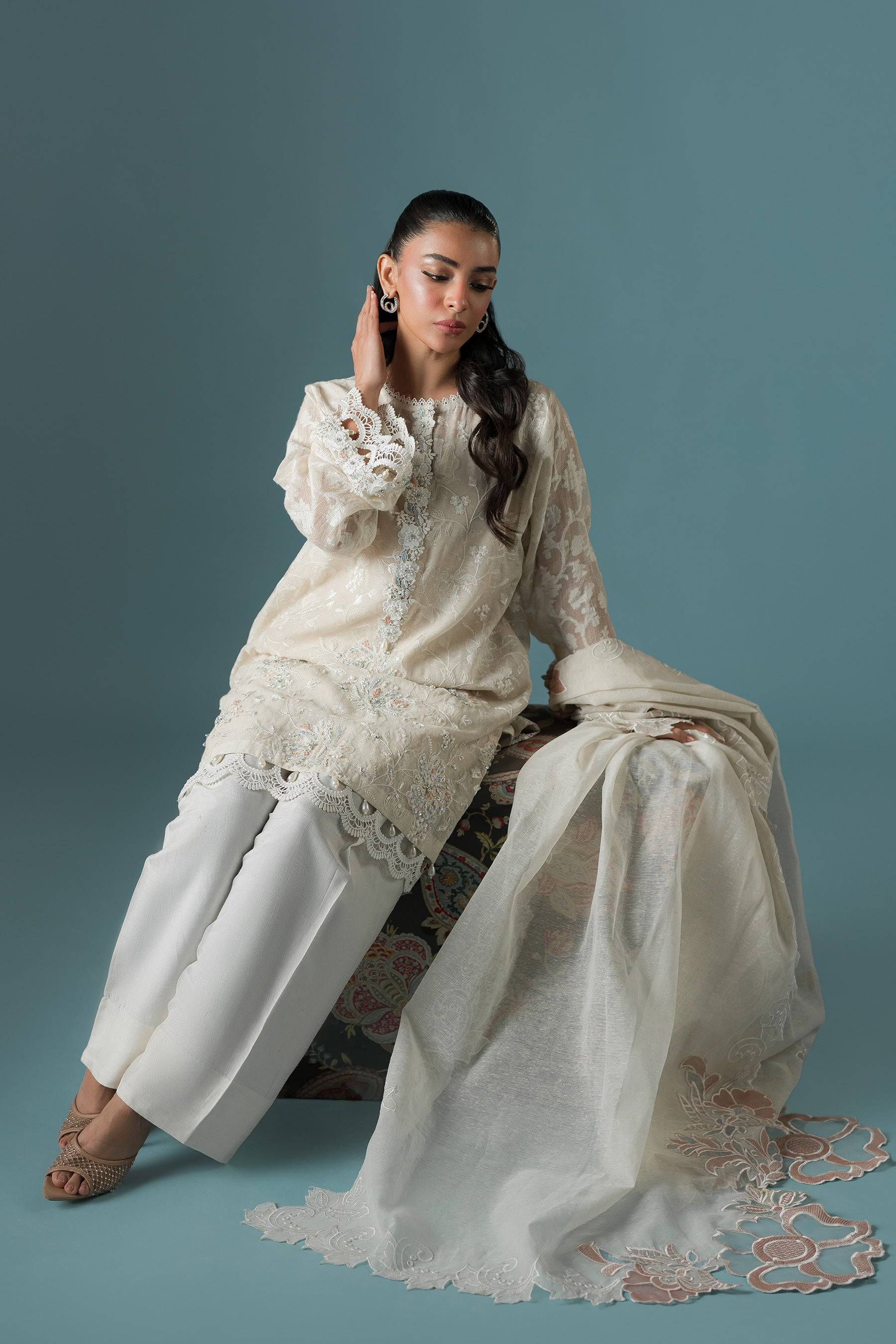 Ammara Khan | Flo 25 | Pearl Spring Lily Shalwar Set (D-10) by Maria Faisal - Registered Vendor of : Ammara Khan - type : Ladies Clothes - 100% original wedding dresses