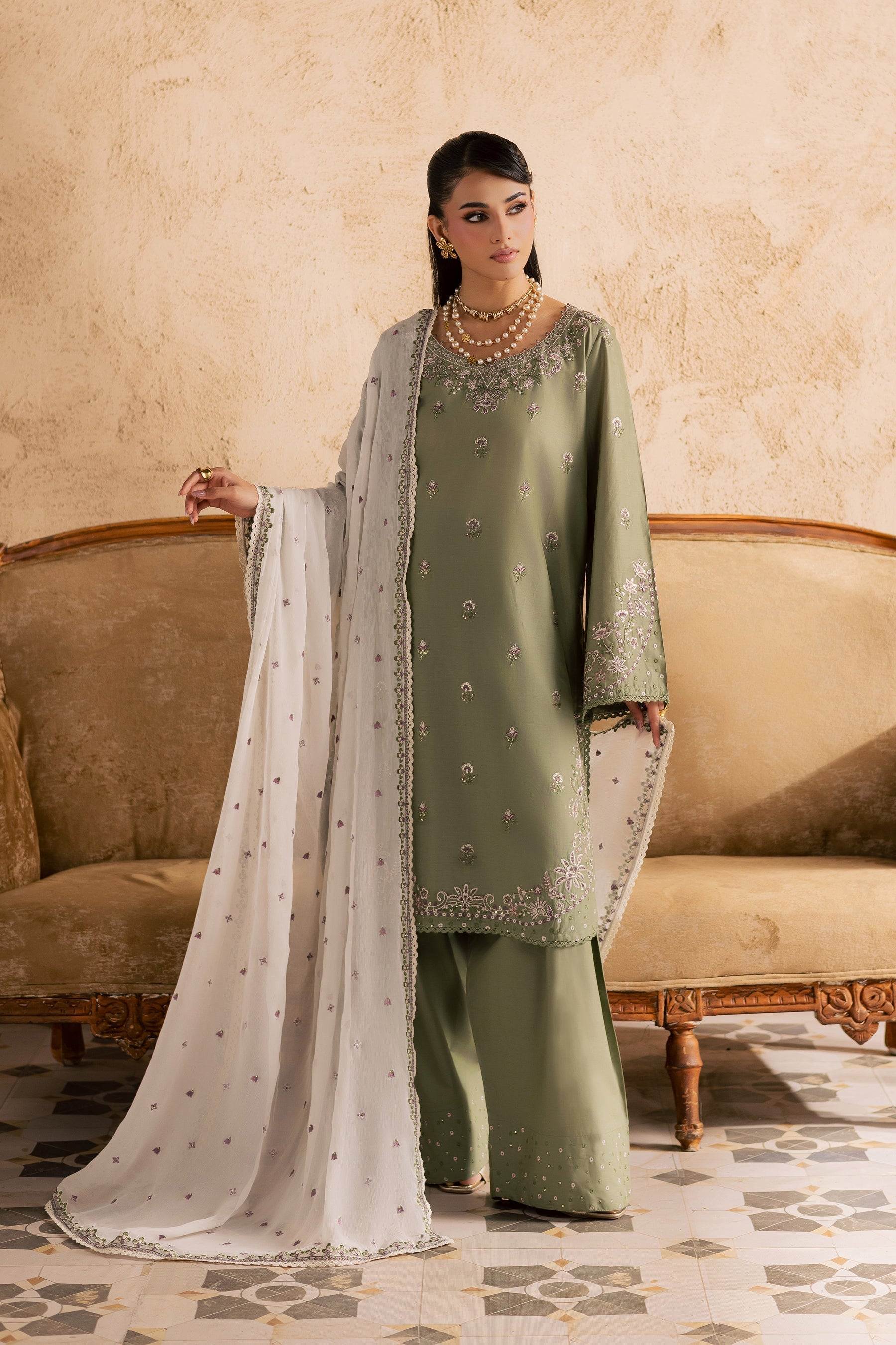 Batik | Festive Eid 26 | Forest Whisper - Luxury Dress - available at Maria Faisal in UK and USA.