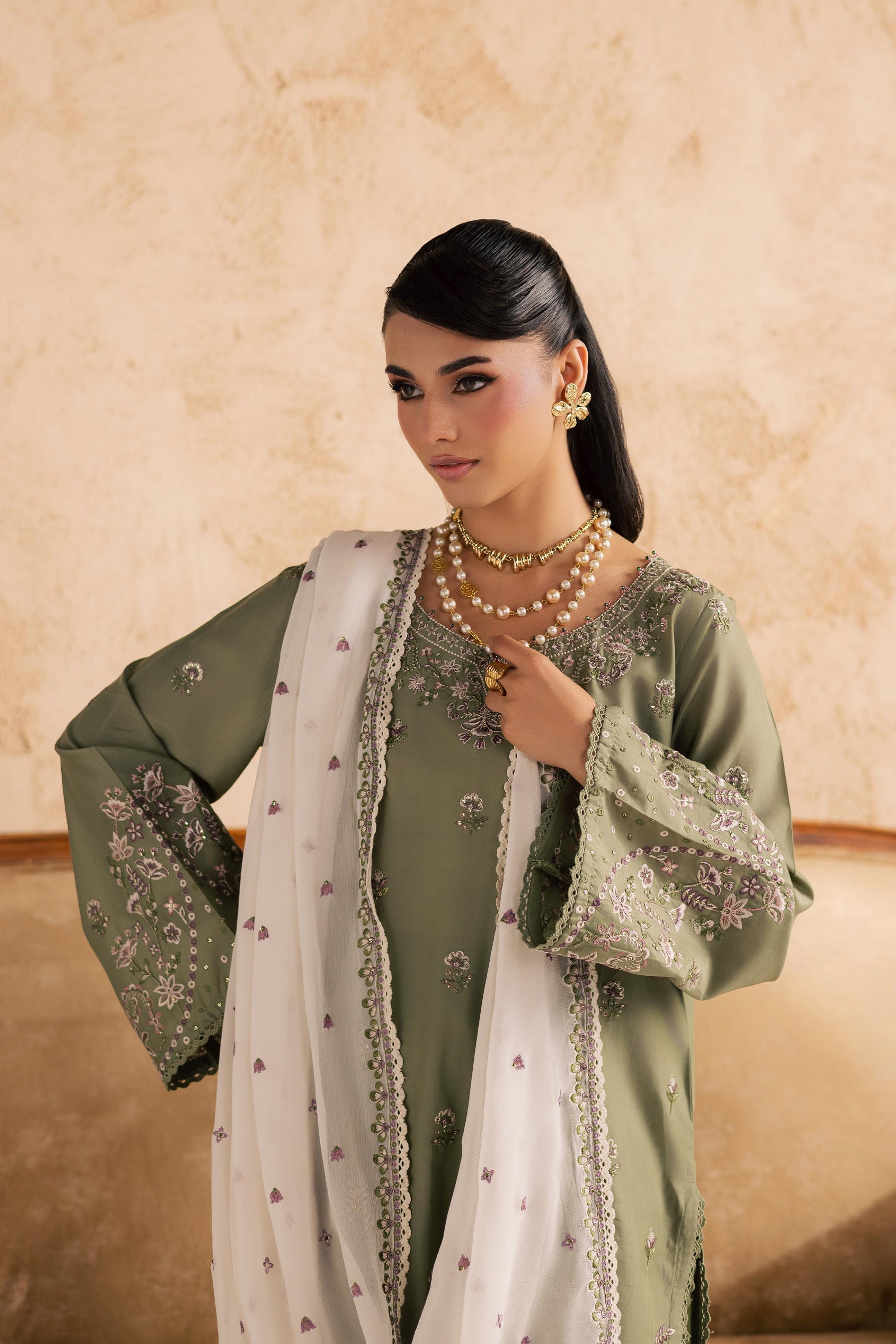 Batik | Festive Eid 26 | Forest Whisper - Luxury Dress - available at Maria Faisal in UK and USA.