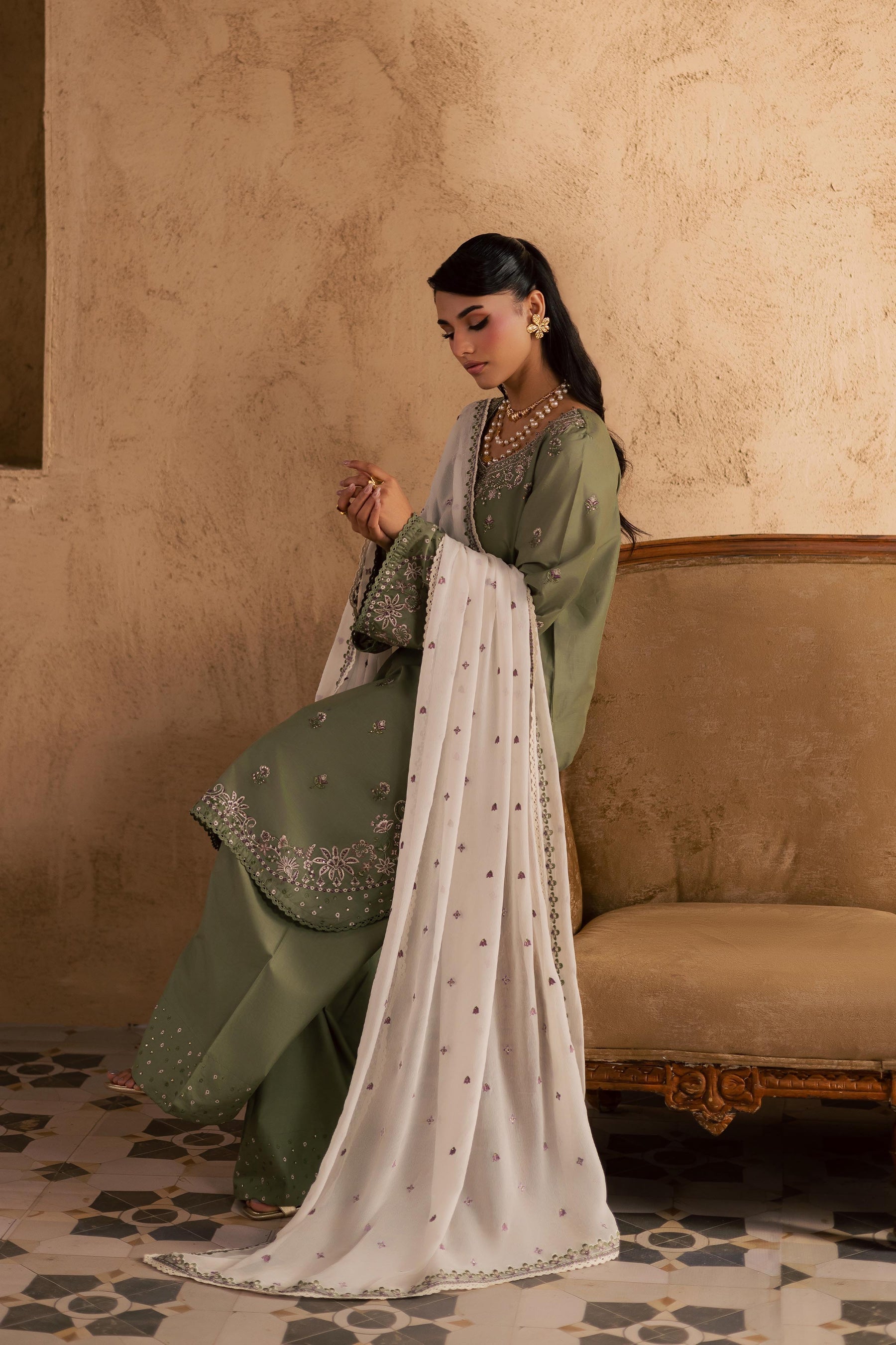 Batik | Festive Eid 26 | Forest Whisper - Luxury Dress - available at Maria Faisal in UK and USA.