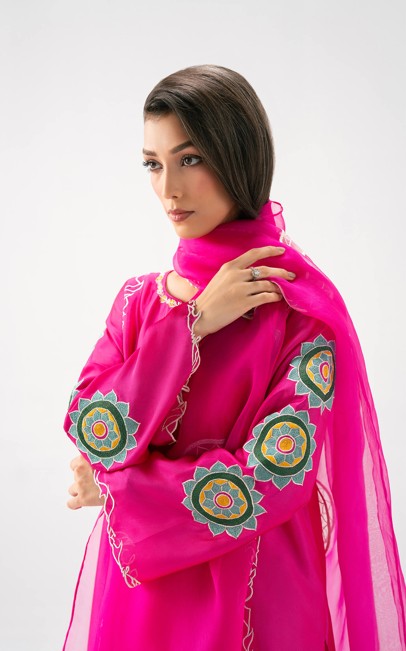 Asifa and Nabeel | Celevara Luxe | Fuchsia Flame - Luxury Dress - available at Maria Faisal in UK and USA.