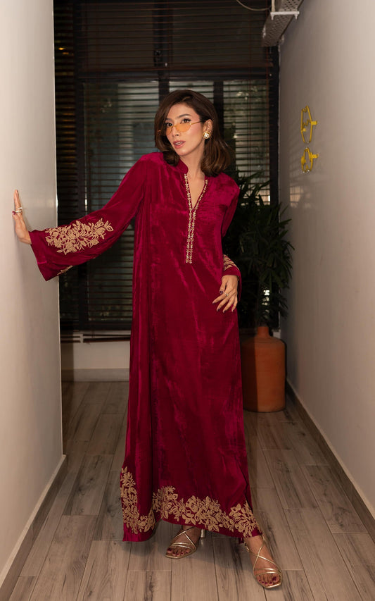 Asifa and Nabeel | Zephyr Formals | Fuchsia Royalty Kaftan - Formal Dress - available at Maria Faisal in UK and USA.
