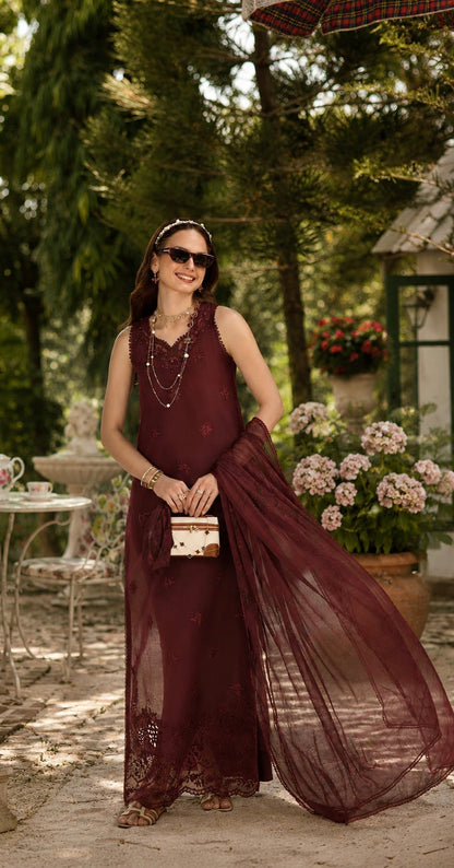 Noor by Saadia Asad | Noor Eid Printskhas 26 |D10  Burgundy - Luxury Dress - available at Maria Faisal in UK and USA.