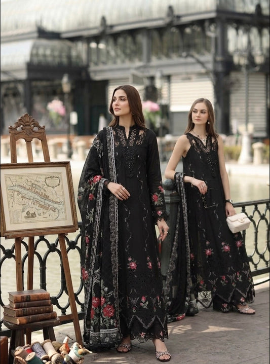 Noor by Saadia Asad | Eid Luxe Chikankari 26 | D5 -Cross stitch Black - Luxury Dress - available at Maria Faisal in UK and USA.