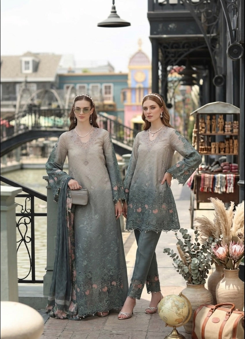 Noor by Saadia Asad | Eid Luxe Chikankari 26 | D4 - Smoke Zinc - Luxury Dress - available at Maria Faisal in UK and USA.