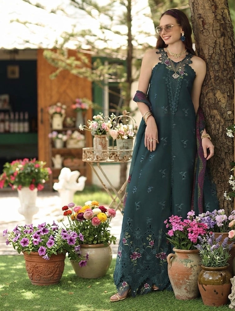 Noor by Saadia Asad | Noor Eid Printskhas 26 | D6  Coblat Teal - Luxury Dress - available at Maria Faisal in UK and USA.