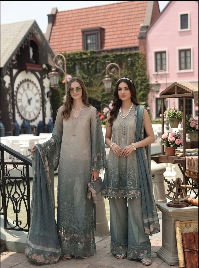 Noor by Saadia Asad | Eid Luxe Chikankari 26 | D4 - Smoke Zinc - Luxury Dress - available at Maria Faisal in UK and USA.