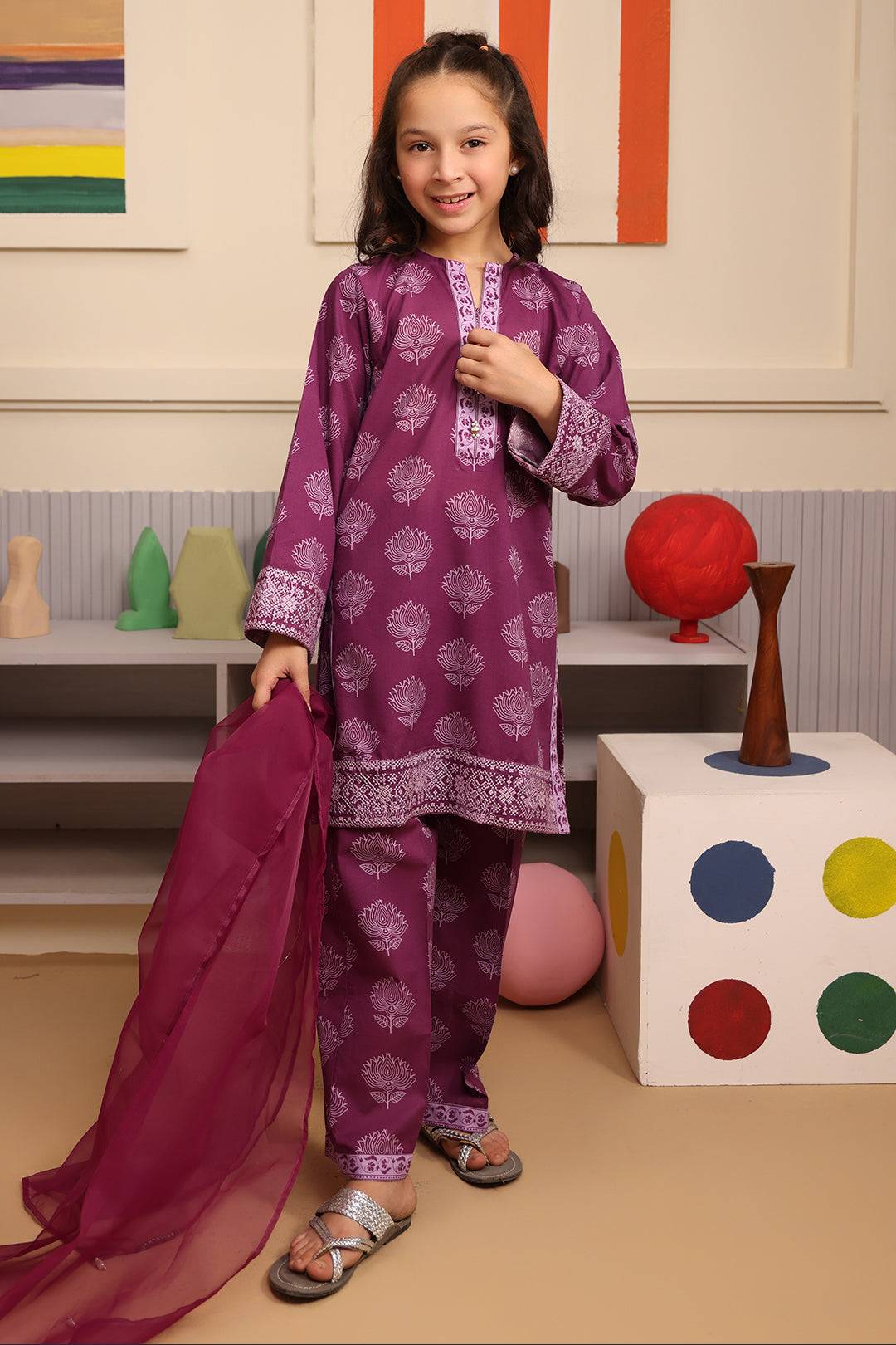 Zellbury Girls | 3 Piece Cambric | Embroidered Kurta Dupatta Trouser - 3664 by Maria Faisal - Registered Vendor of : Zellbury Girls - type : Kids Clothes - 100% original wedding dresses