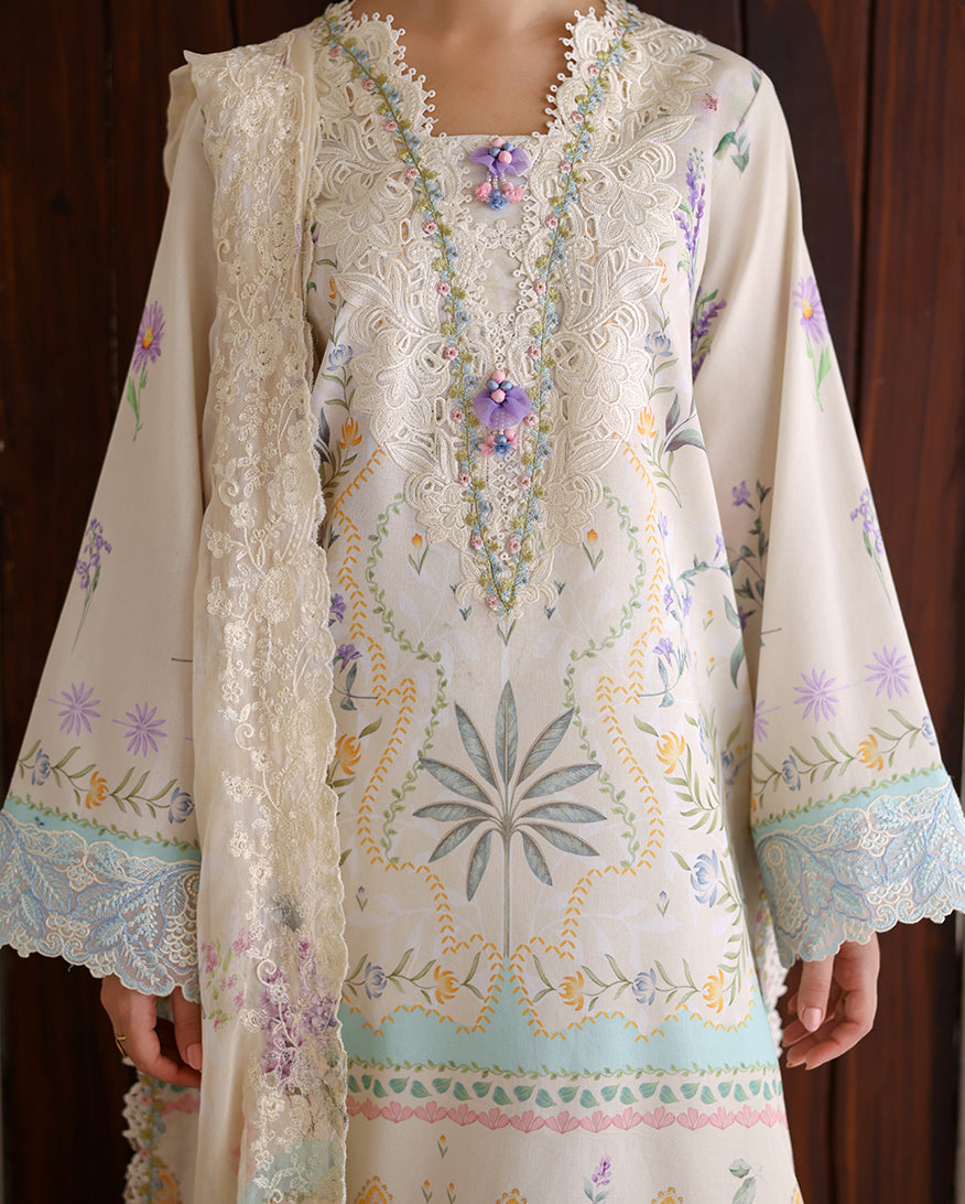 Roheenaz | Sunlit Tales Printed Embroidered Edit | Glowleaf - Luxury Dress - available at Maria Faisal in UK and USA.