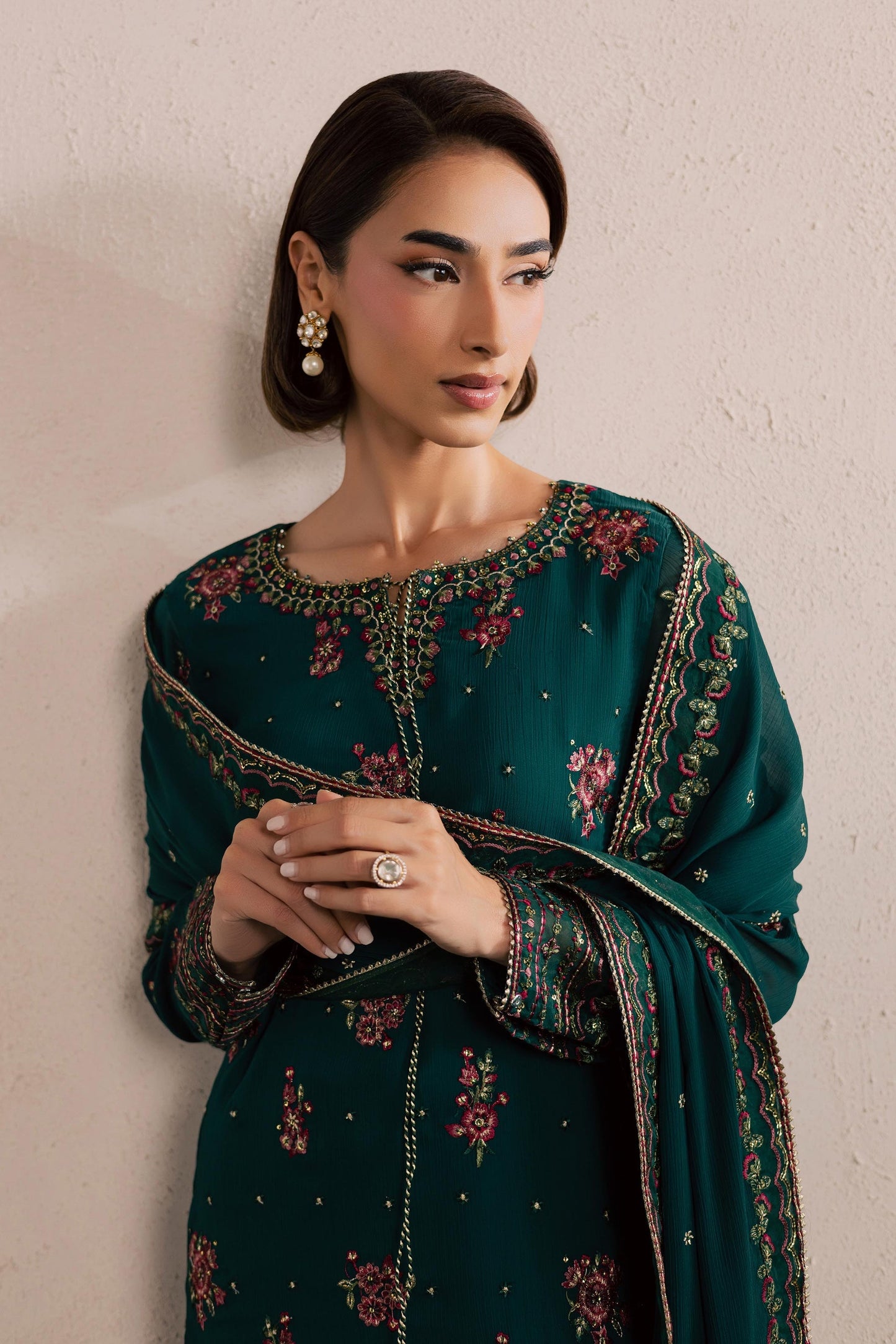 Batik | Festive Eid 26 | Green Leave - Luxury Dress - available at Maria Faisal in UK and USA.