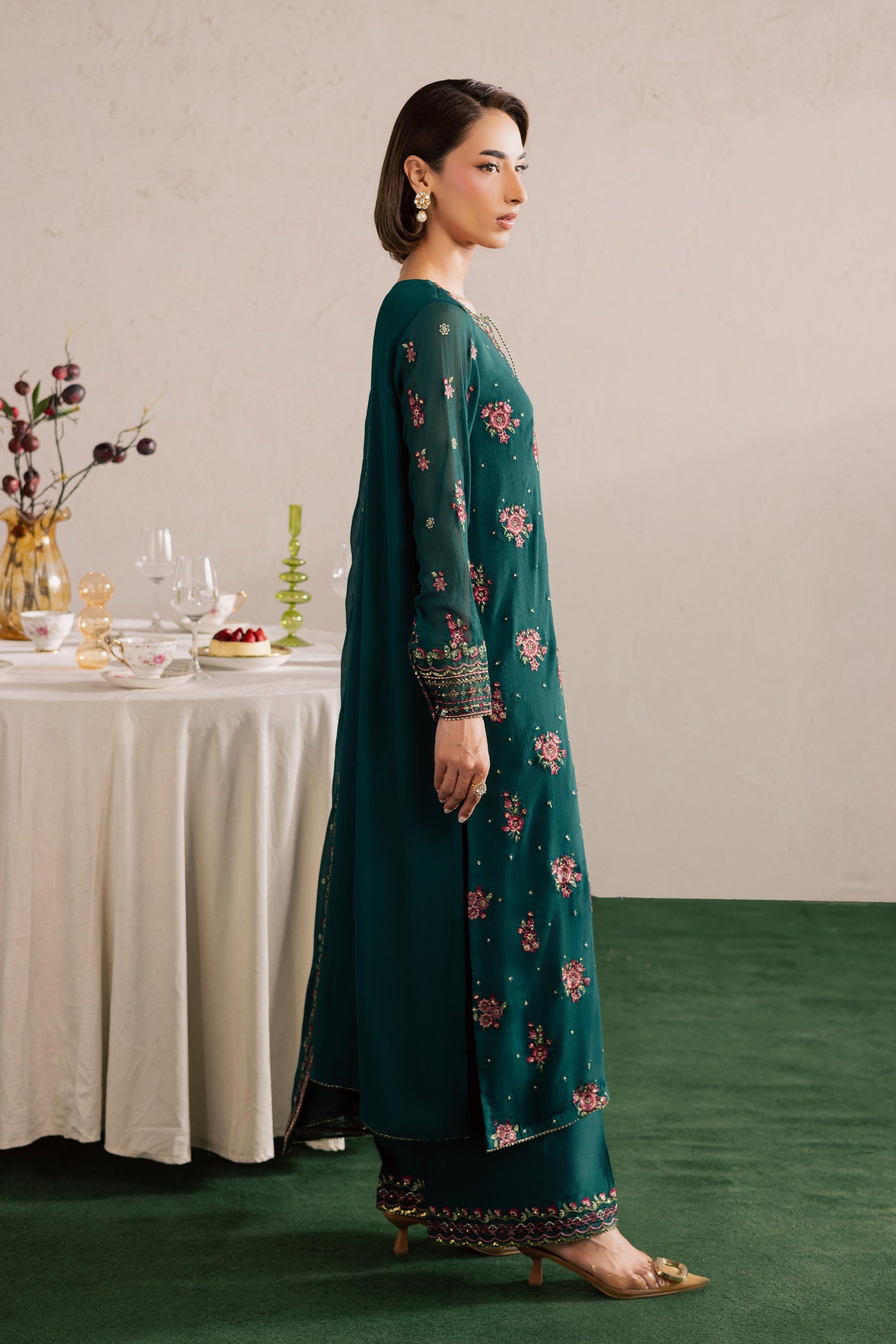 Batik | Festive Eid 26 | Green Leave - Luxury Dress - available at Maria Faisal in UK and USA.