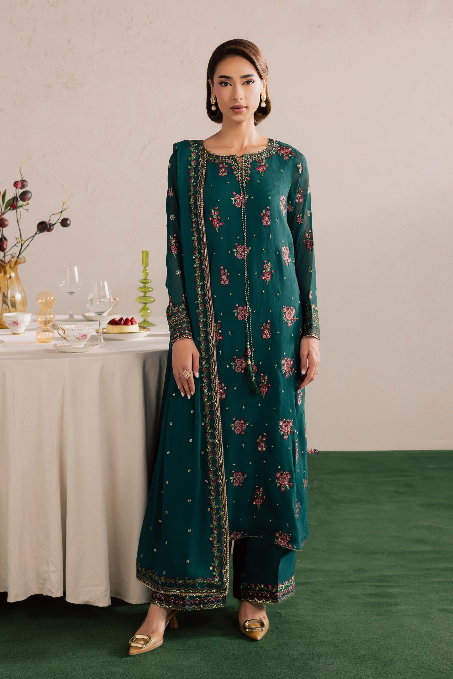 Batik | Festive Eid 26 | Green Leave - Luxury Dress - available at Maria Faisal in UK and USA.