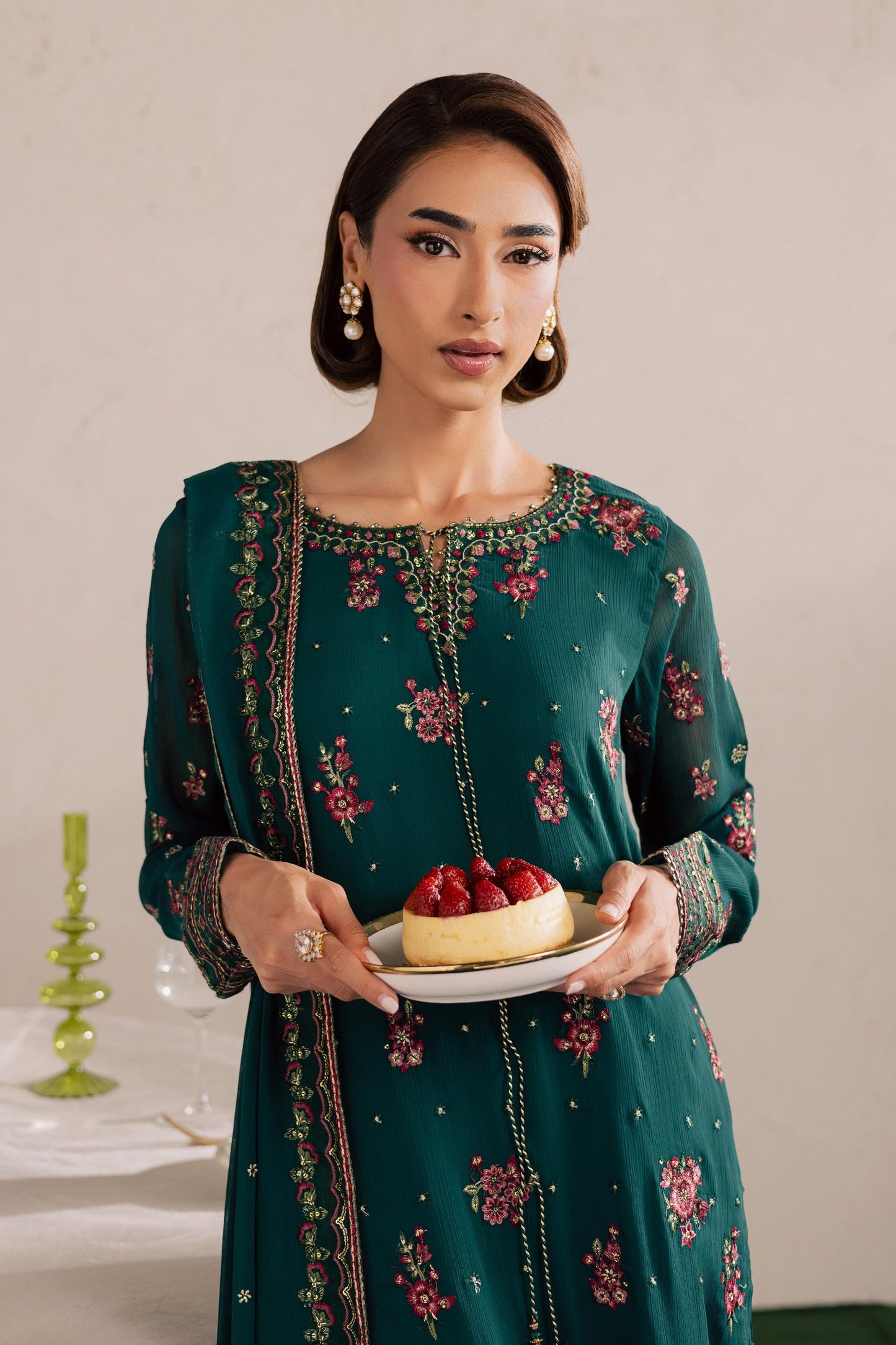 Batik | Festive Eid 26 | Green Leave - Luxury Dress - available at Maria Faisal in UK and USA.