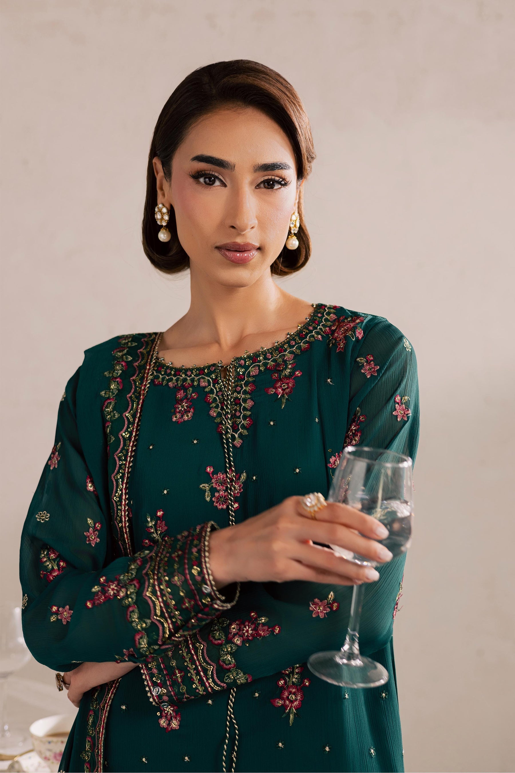 Batik | Festive Eid 26 | Green Leave - Luxury Dress - available at Maria Faisal in UK and USA.
