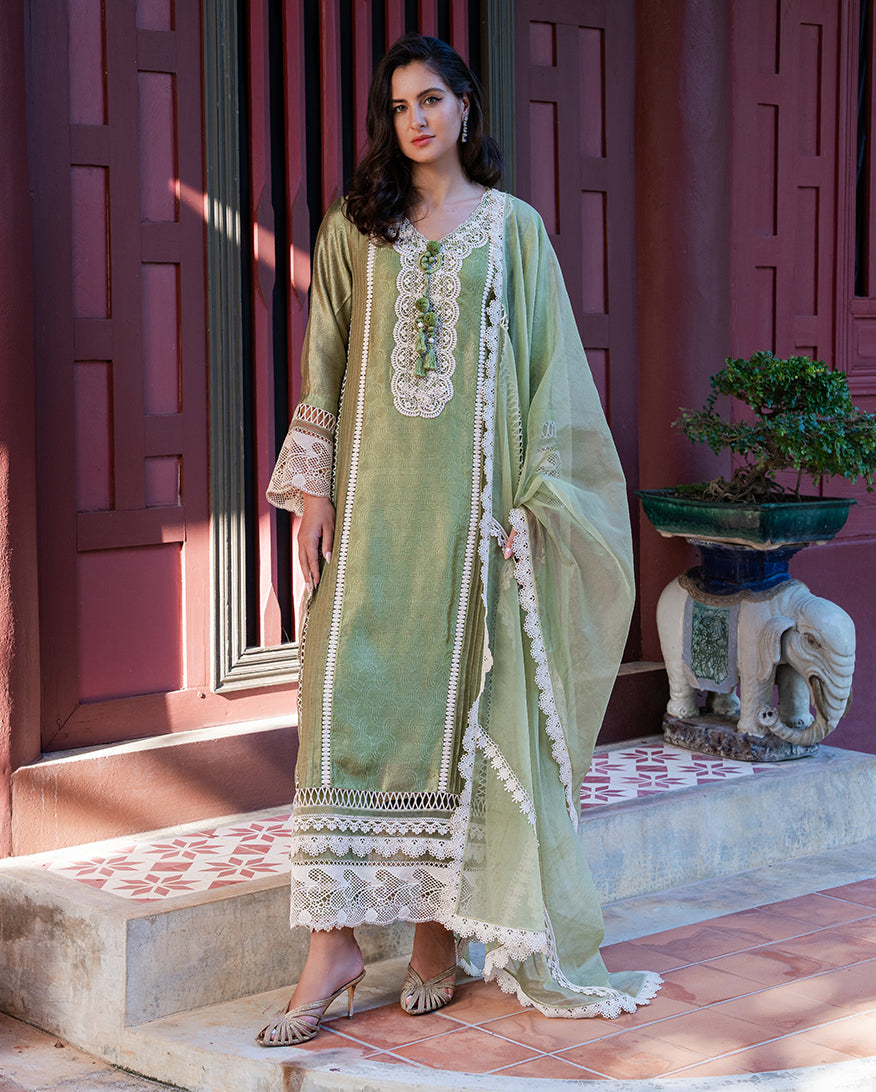 Mushq | Euphoria Pret | Green Solace - Luxury Dress - available at Maria Faisal in UK and USA.