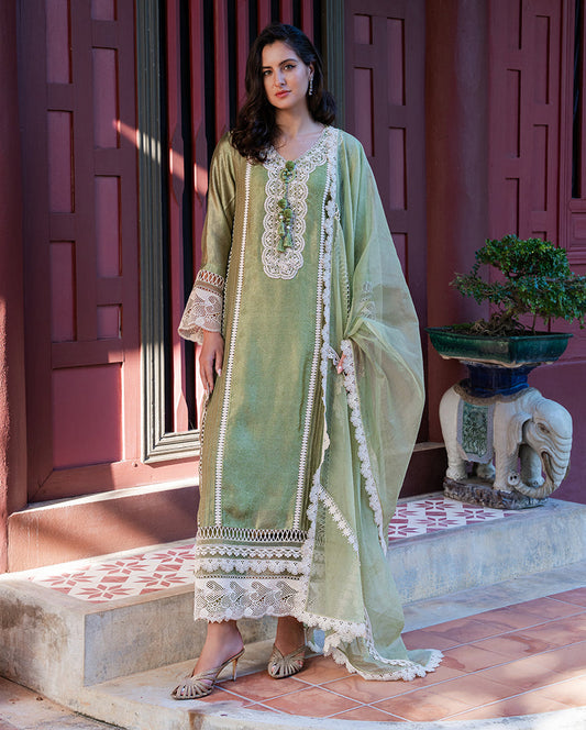 Mushq | Euphoria Pret | Green Solace - Luxury Dress - available at Maria Faisal in UK and USA.