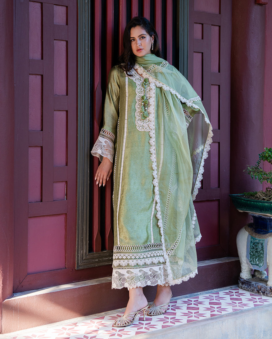 Mushq | Euphoria Pret | Green Solace - Luxury Dress - available at Maria Faisal in UK and USA.