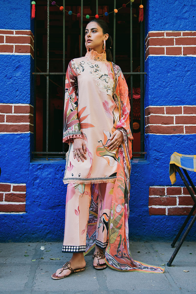 Mushq | La Dolce Hemline Prints 25 | Peach Poppies - Ladies Clothes - Maria Faisal
