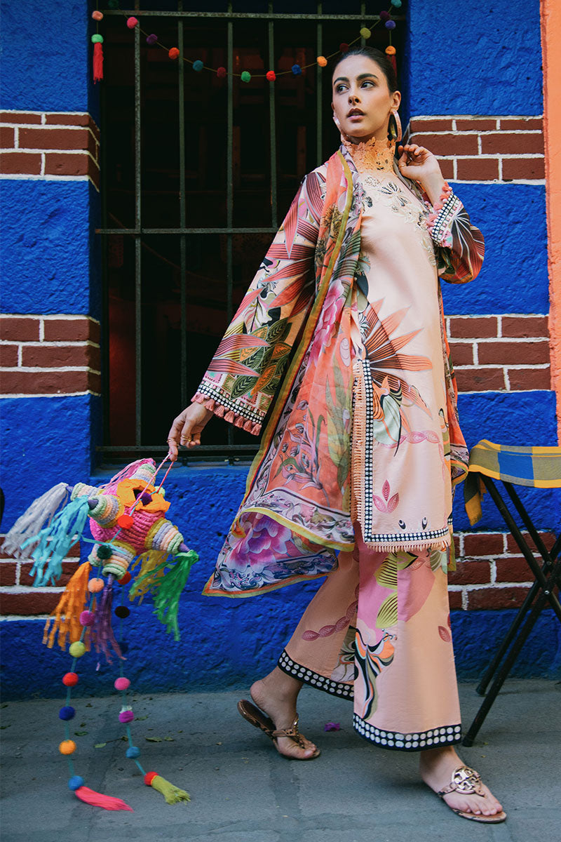 Mushq | La Dolce Hemline Prints 25 | Peach Poppies - Ladies Clothes - Maria Faisal