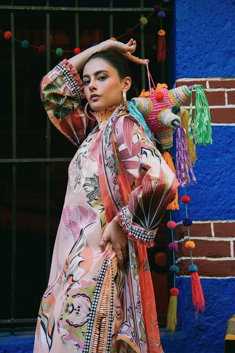 Mushq | La Dolce Hemline Prints 25 | Peach Poppies by Maria Faisal - Registered Vendor of : Mushq - type : Ladies Clothes - 100% original wedding dresses