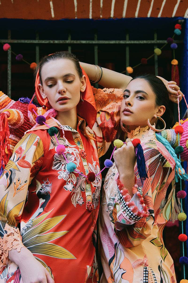 Mushq | La Dolce Hemline Prints 25 | Peach Poppies by Maria Faisal - Registered Vendor of : Mushq - type : Ladies Clothes - 100% original wedding dresses