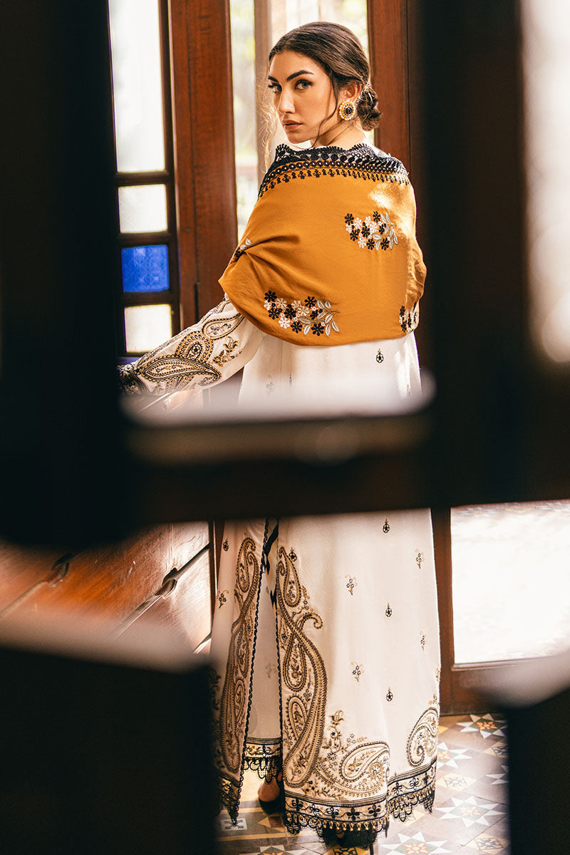 Mushq | Symphony Karandi Collection | IVORY WHISPER - Designer Dress with Intricate embroidery and embellishments. Shop elegent wedding dress at Maria Faisal.