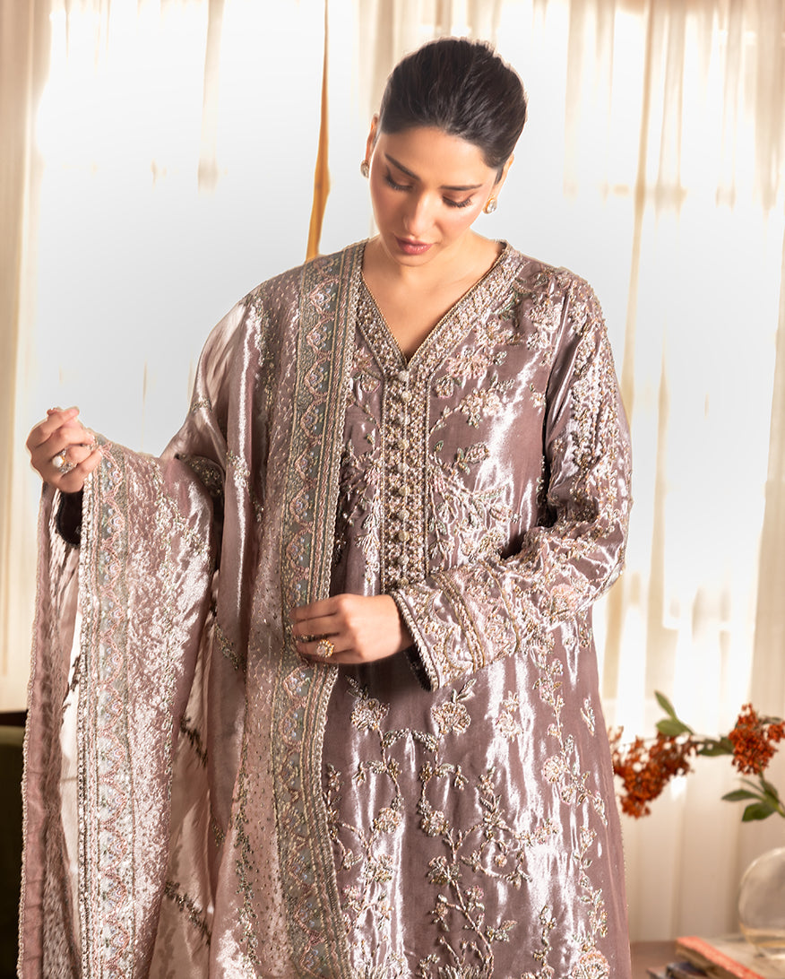 Mushq | Sunehri Lama Silk | Hamna - Formal Dress - available at Maria Faisal in UK and USA.