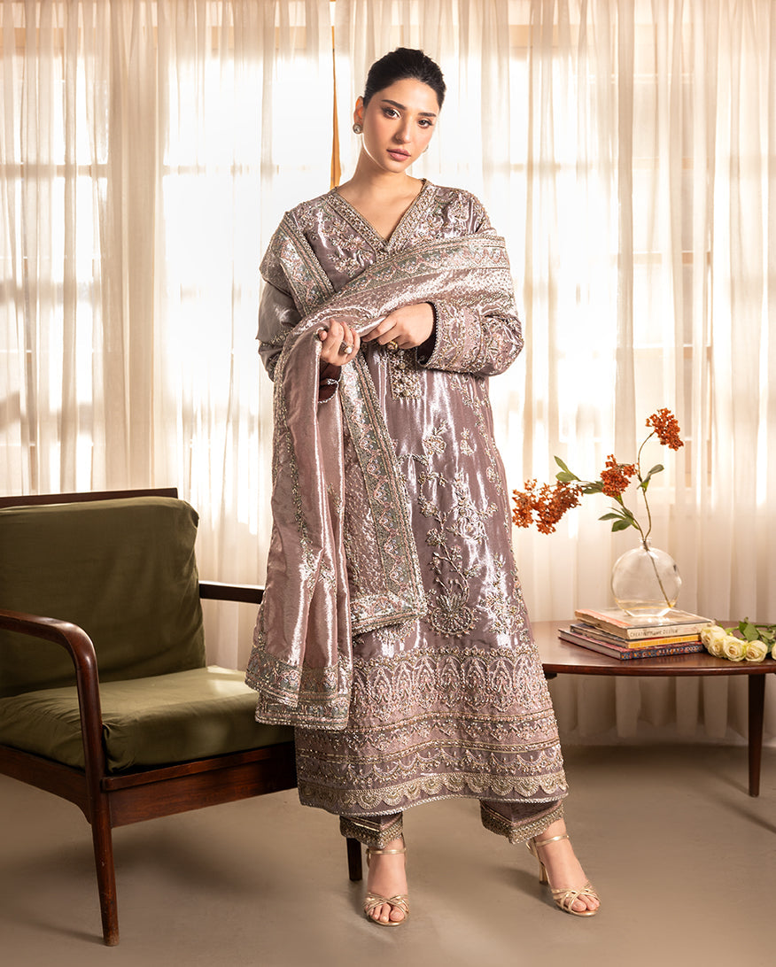 Mushq | Sunehri Lama Silk | Hamna - Formal Dress - available at Maria Faisal in UK and USA.