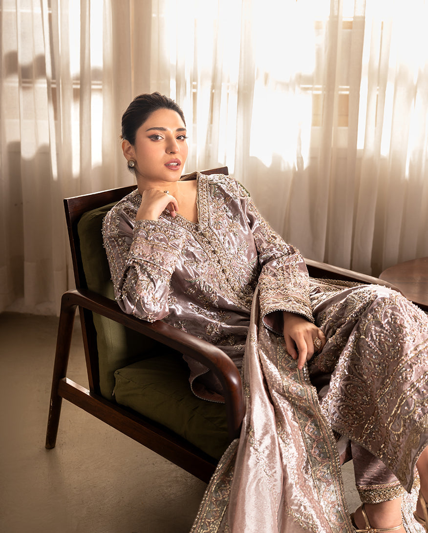 Mushq | Sunehri Lama Silk | Hamna - Formal Dress - available at Maria Faisal in UK and USA.