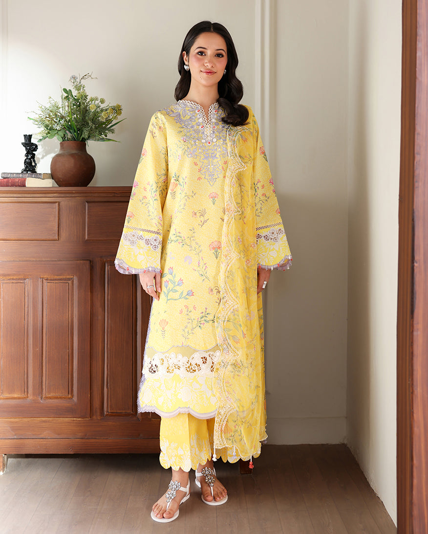 Roheenaz | Sunlit Tales Printed Embroidered Edit | Honey Haze - Luxury Dress - available at Maria Faisal in UK and USA.